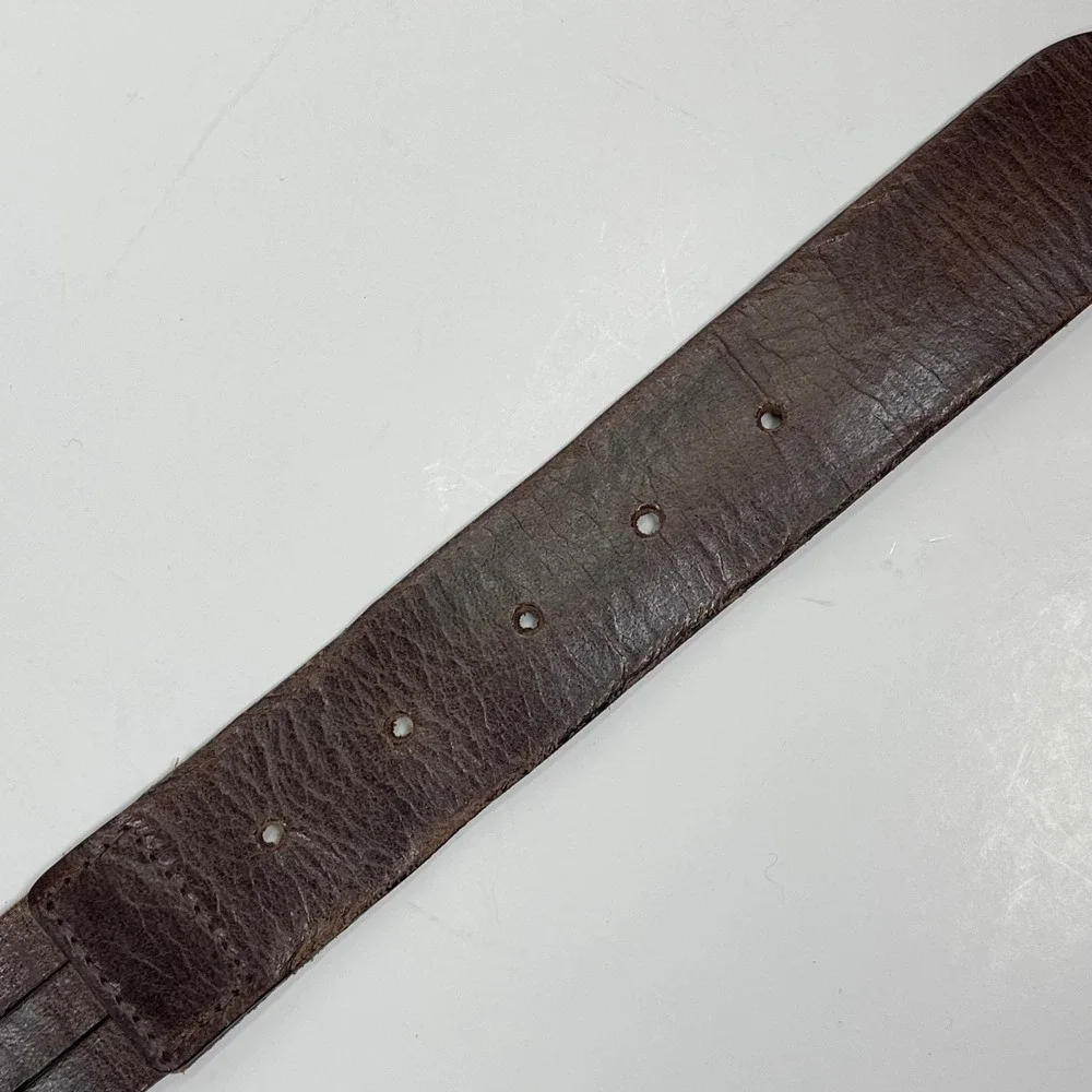 Vintage Genuine Leather Studded Belt Womens L Brown Silver Buckle Boho Western
